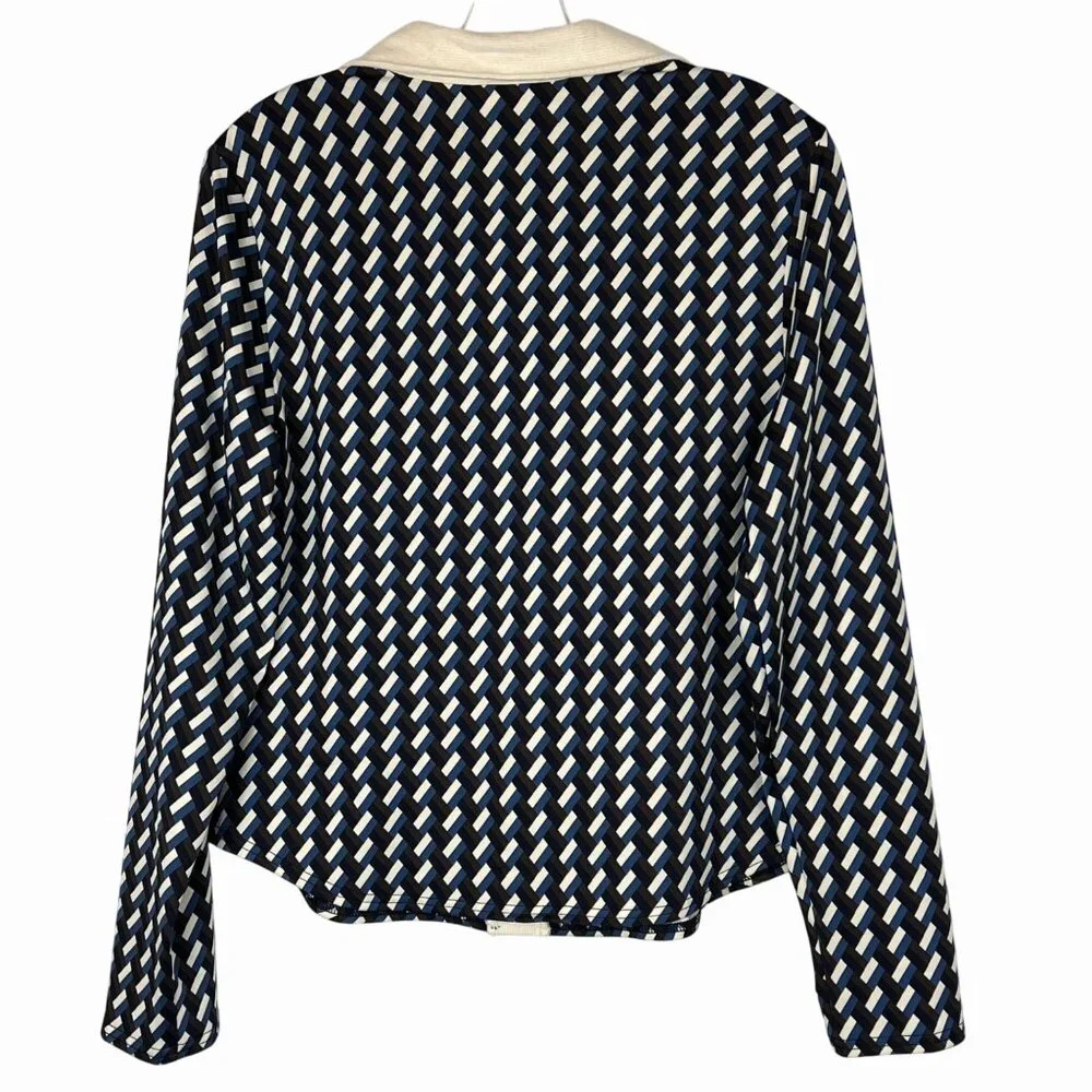 New Melloday Long Sleeve Button-Down Geometric Knit Shirt Dual-Color Collar